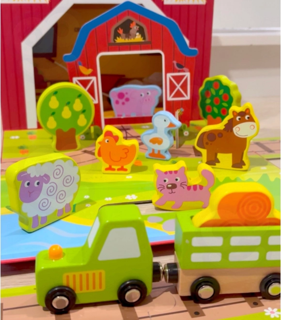 Houten boerderij in koffer Tooky Toy