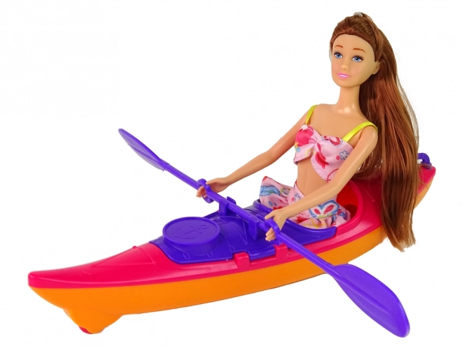 Poppen Set met Kajak en Accessoires - Roze