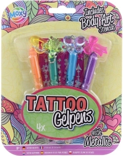 Metallic gel-tattoopennen met sjablonen, set van 4 stuks