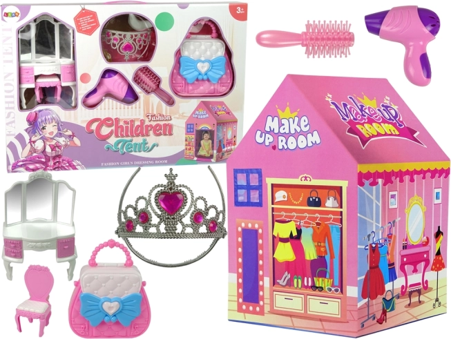 Roze kindertent voor prinsesjes met kroon