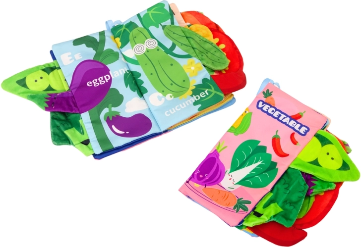 Zachte stoffen babyboek – groente, knisperend en piepend
