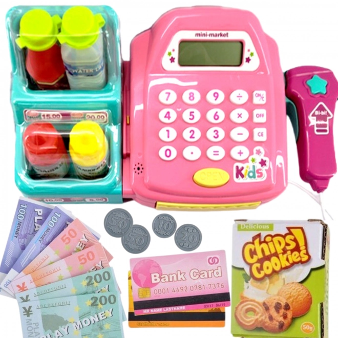 WOOPIE Kinderkassa met planken en accessoires roze