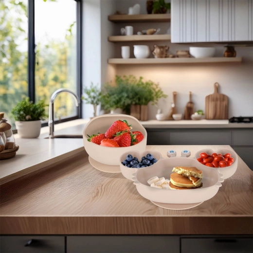 Stabiele kom en bord met zuignap