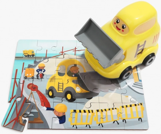 2-in-1: houten puzzel en bulldozer om mee te spelen