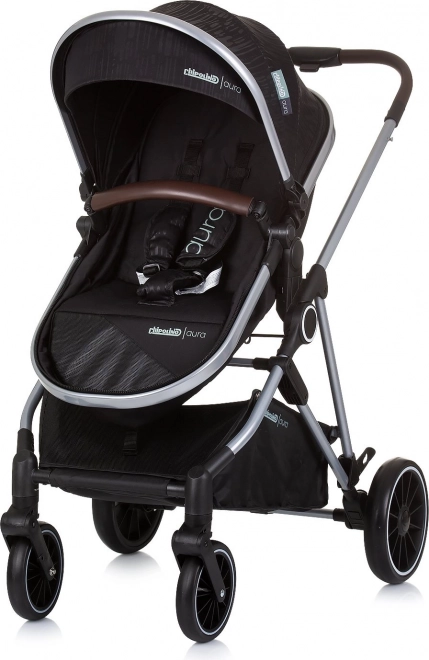 CHIPOLINO Kinderwagen gecombineerd Aura 2v1 Obsidian, Zilver
