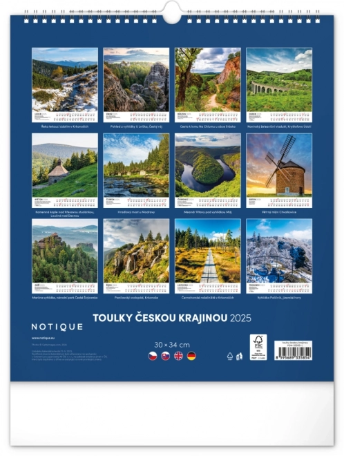 NOTIQUE Muurkalender Wandelen door het Tsjechische landschap 2025, 30 x 34 cm
