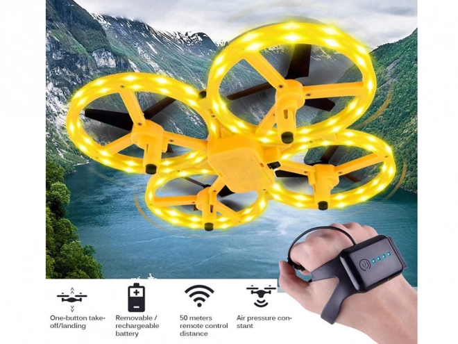 Drone bestuurd door handgebaren + afstandsbediening Quadrocopter RC0573 – Geel
