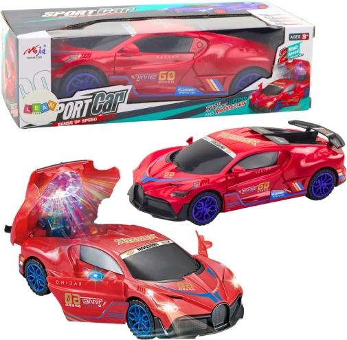 Sportauto met LED-bol, 360° rotatie en geluiden – rood