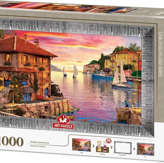 Puzzel met lijst en lijm Middellandse Zee haven 1000 stukjes