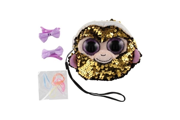 Meisjes stoffen portemonnee dier met pailletten en haaraccessoires