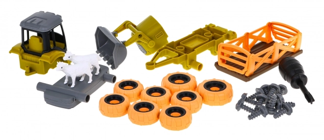 Demontabele tractor met lepel en aanhanger + schroevendraaier + schaap Speelgoed voor kinderen 3+