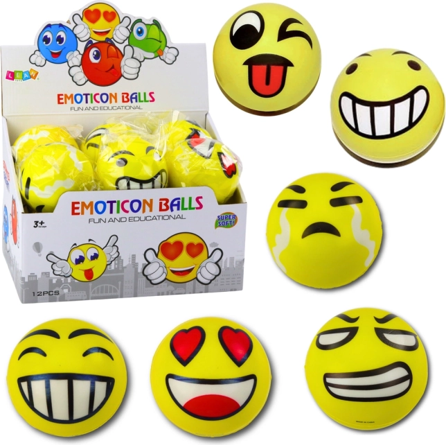 Schuimbal met emoji’s 10 cm, geel