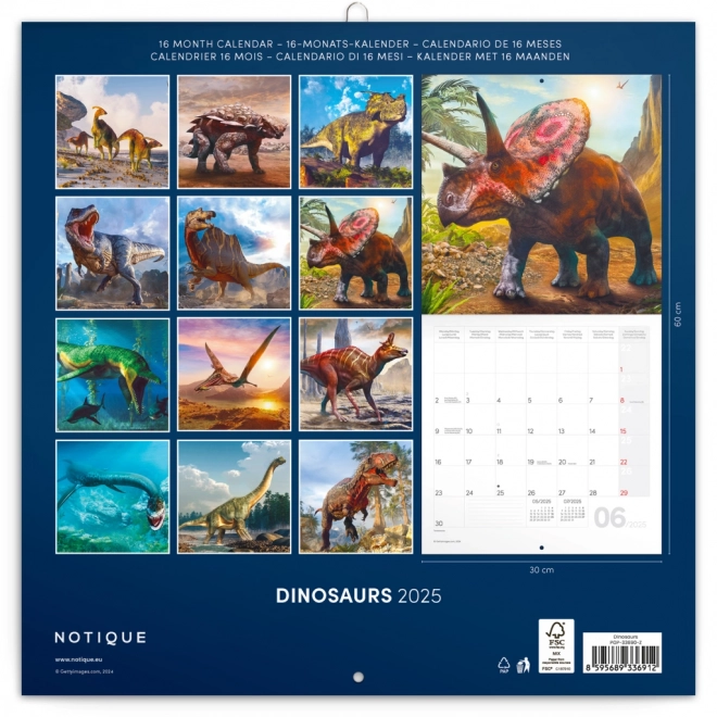 NOTIQUE Notitiekalender Dinosauriërs 2025, 30 x 30 cm