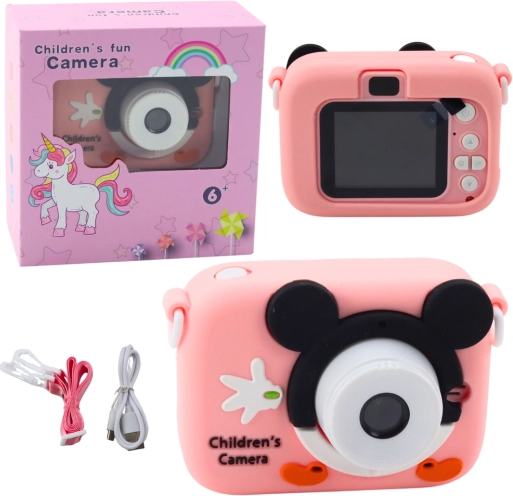 Kindercamera met muizenmotief roze