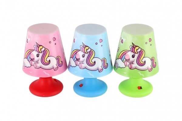 Mini lampje met eenhoorn voor op tafel, kunststof 8,5x11cm op batterijen, 3 kleuren
