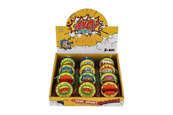 Gloeiende plastic jojo 6 cm op batterijen, mix van soorten, 12 stuks in doos