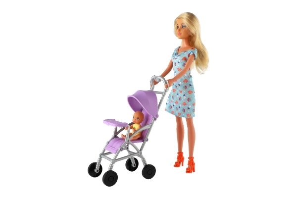 Pop Anlily 30cm met meisje en kinderwagen + accessoires plastic in doos 20x32x7cm