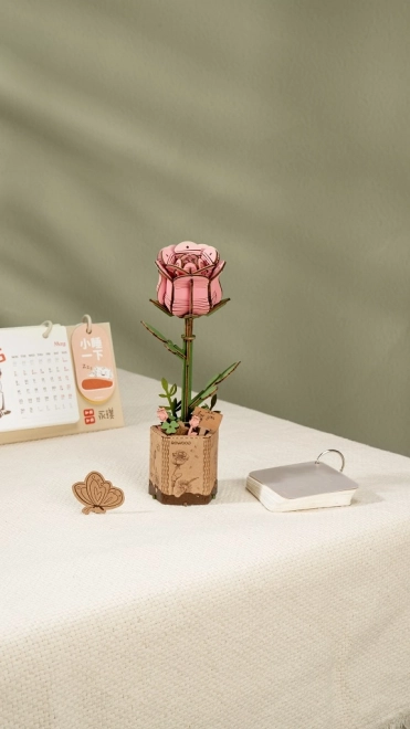 RoboTime Houten 3D puzzel Roze Roos