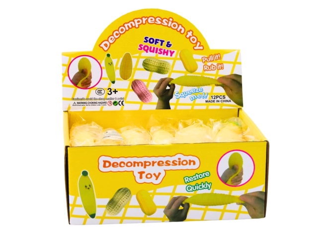 Stressbal in de vorm van een gele banaan