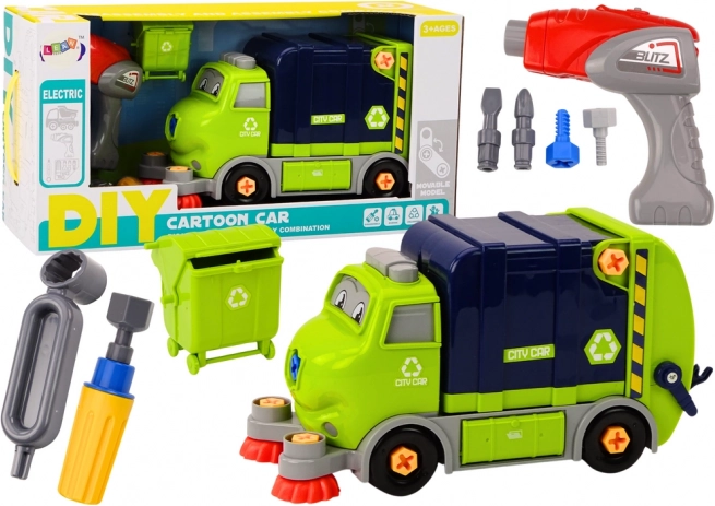 Getekende DIY vuilniswagen om te bouwen – blauw
