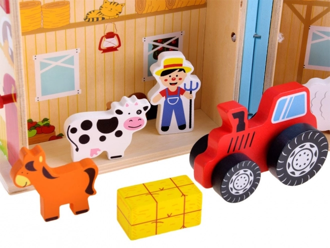 Houten opvouwbaar huisje met dierenboerderij