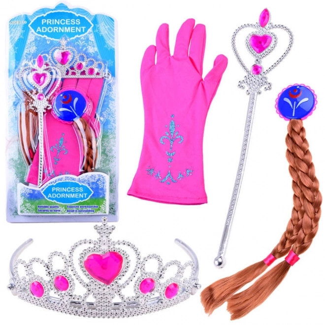 Prinsessen kostuumset met kroon en vlechten – Roze