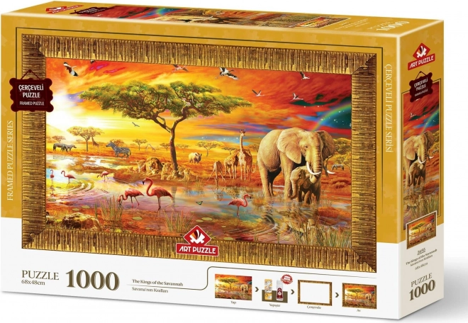 ART PUZZLE Puzzel met lijst en lijm 3-in-1 1000 stukjes – Koningen van de savanne