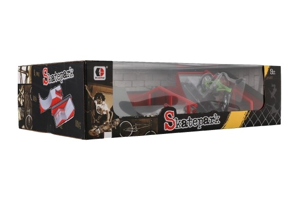 Skatepark - hellingen, vingerfiets, vingergrootte skateboard plastic met accessoires 2 kleuren in doos 43x25x12cm