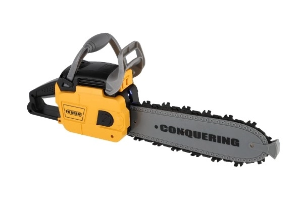 Motorzaag kettingzaag speelgoed plastic 42cm op batterijen met geluid met licht in doos 43x19x10cm