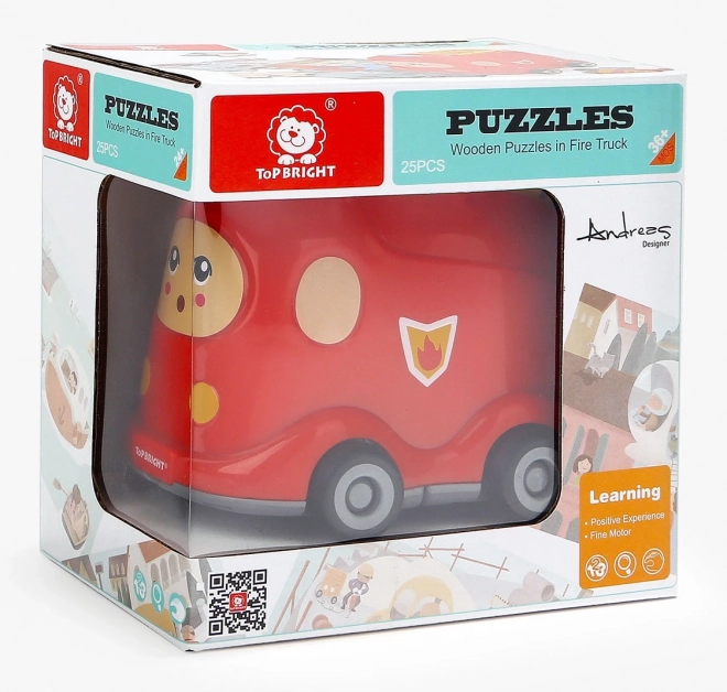 TOP BRIGHT Houten puzzel met speelgoed: Brandweerauto 24 stukjes
