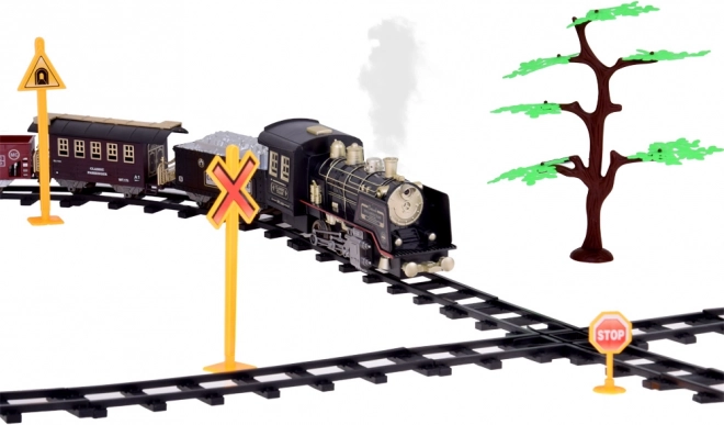 Grote retro trein met locomotief op afstandsbediening met licht en stoom