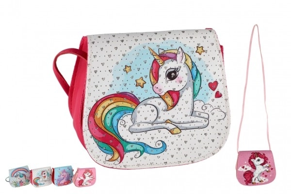 Handtas/Unicorn Tas met steentjes plastic 4 kleuren in zak 17x15x3cm