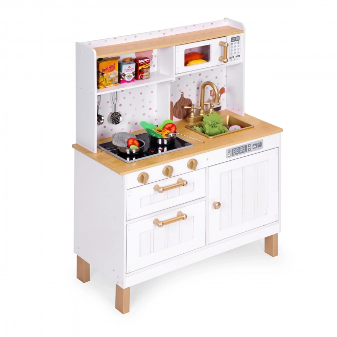 Houten speelkeuken voor kinderen met geluiden en LED-verlichting, groot, met deurtjes die open kunnen en 7 accessoires, ECOTOYS