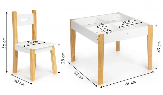 ECOTOYS Houten kindertafel met bord en twee stoeltjes