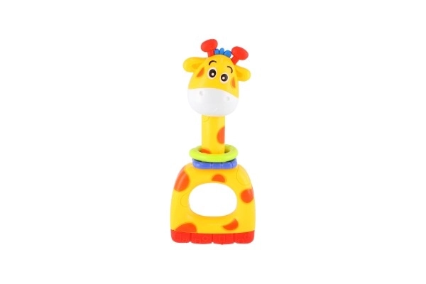 Rammelaar/bijtring/fluitje giraffe plastic 7x16cm op kaart 3m+