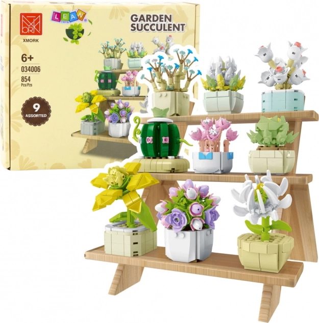 Constructieset bloemen in bloempotten, 9 modellen, 854 stukjes