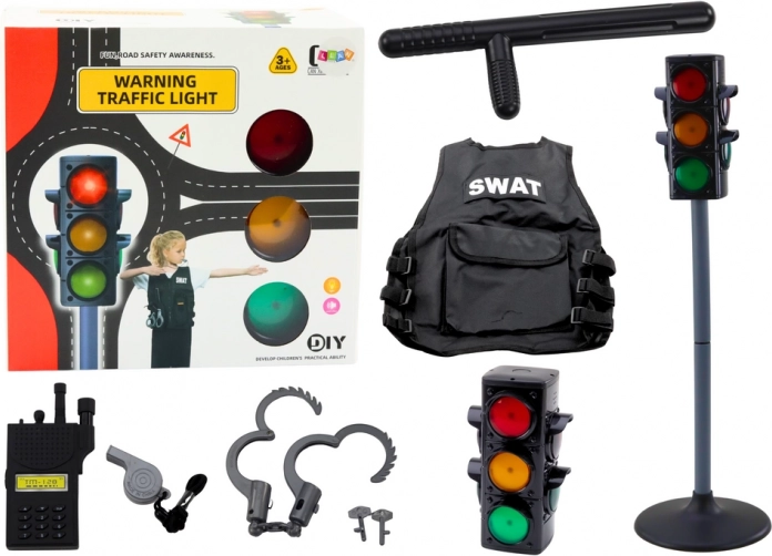 Educatieve set voor kleine politieagent met verlicht verkeerslicht, 10 stuks