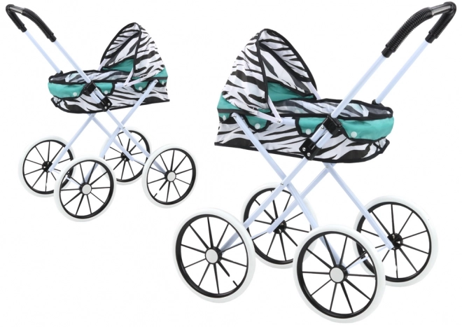 Poppenwagen Grote Wielen Opvouwbare Zebra Turquoise