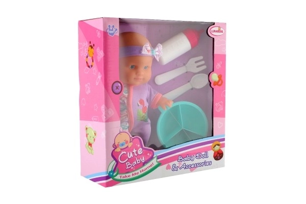 Poppenbaby 20cm stevig lichaam met accessoires in doos 23x24x8cm