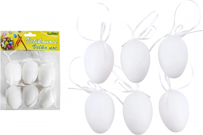 Decoratieve plastic witte eieren om op te hangen 6 cm