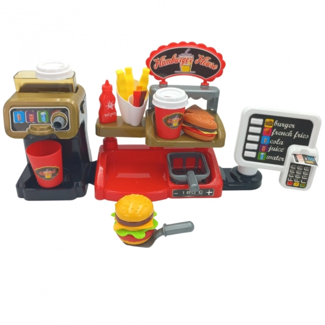 Speelgoed fastfood XXL WOOPIE met kassa en drankdispenser