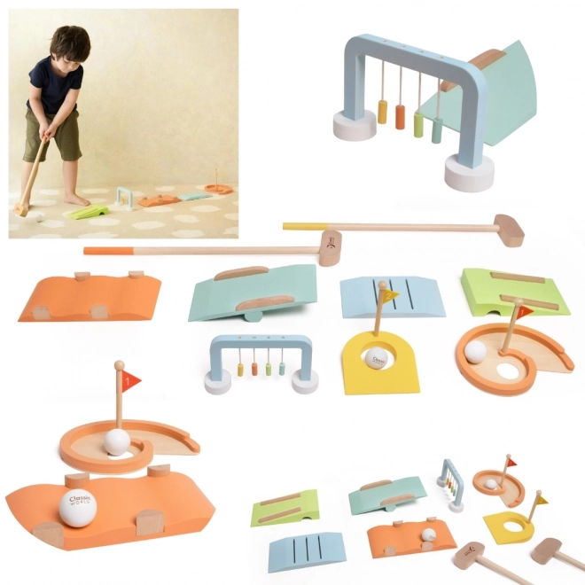 Houten golfset met verschillende obstakels