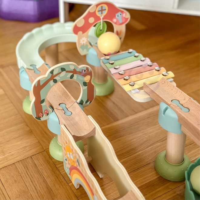 Houten knikkerbaan met xylofoon Tooky Toy 44 stuks
