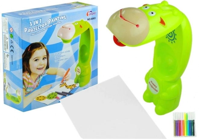 giraffe projector + notitieboekje + waterverf