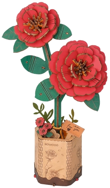 RoboTime Houten 3D puzzel Rode camelia