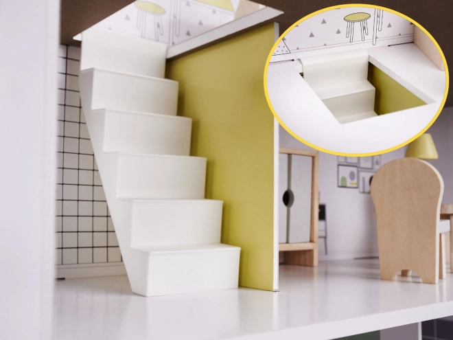 Poppenhuisje met grijs houten meubels