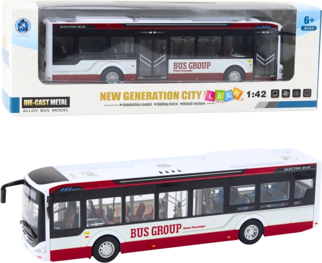 Metalen stadsbus met licht en geluid 1:42, rood