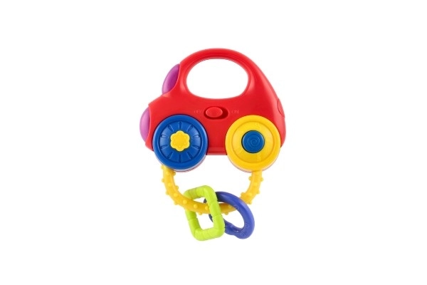 Rammelaar auto plastic 10x11cm op batterij met geluid en licht op kaart 3m+