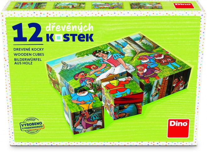 Blokkenkubus Sneeuwwitje hout 12 stuks in doosje 16x12x4cm