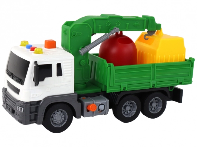 Vrachtwagen voor het ophalen van afval met kraan en wrijving aandrijving Groen 1:16